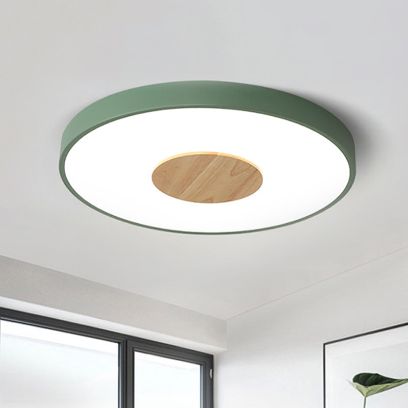 Pink/Blue/Green Round Flush Mount Ceiling Light Nordic Metal Integrated LED Ceiling Mounted Fixture for Bedroom, 12"/16"/19.5" Dia Clearhalo 'Ceiling Lights' 'Close To Ceiling Lights' 'Close to ceiling' 'Flush mount' Lighting' 438280