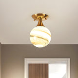 White-Yellow/Gray-Blue/Smoke Gray Glass Semi Mount Lighting with Orb Shade Nordic 1 Bulb Ceiling Flush Mount for Foyer Clearhalo 'Ceiling Lights' 'Close To Ceiling Lights' 'Close to ceiling' 'Flush mount' Lighting' 438282