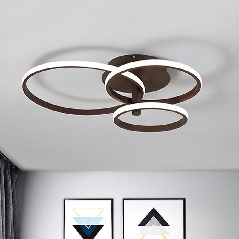 Nordic Stacked Ring Flush Mount Ceiling Light Acrylic Brown/White 23.5"/19.5" Wide LED Bedroom Ceiling Mount Light in Warm/White Clearhalo 'Ceiling Lights' 'Close To Ceiling Lights' 'Close to ceiling' 'Semi-flushmount' Lighting' 438290