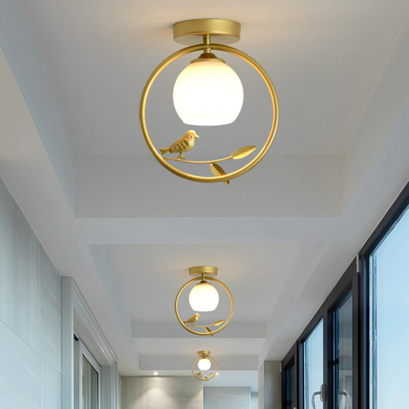 Gold Metal Ring Semi Flush Light with Glass Dome Lampshade Modern 1 Bulb Ceiling Mounted Light Clearhalo 'Ceiling Lights' 'Close To Ceiling Lights' 'Close to ceiling' 'Flush mount' Lighting' 438304