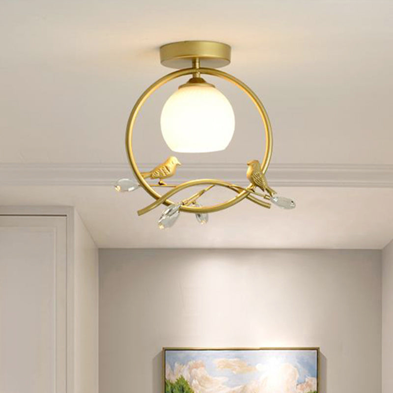Gold Metal Ring Semi Flush Light with Glass Dome Lampshade Modern 1 Bulb Ceiling Mounted Light Clearhalo 'Ceiling Lights' 'Close To Ceiling Lights' 'Close to ceiling' 'Flush mount' Lighting' 438305