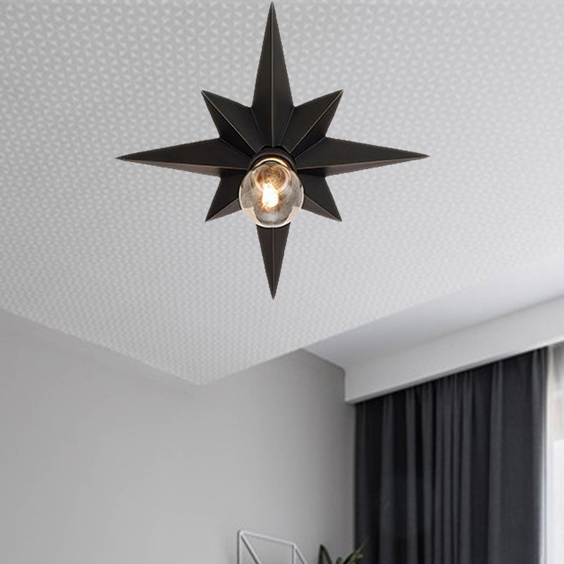 Black/Bronze Anise Star Flush Ceiling Light Contemporary Metal 1 Head Stairway Flush Mount Light Fixture Clearhalo 'Ceiling Lights' 'Close To Ceiling Lights' 'Close to ceiling' 'Flush mount' Lighting' 438322