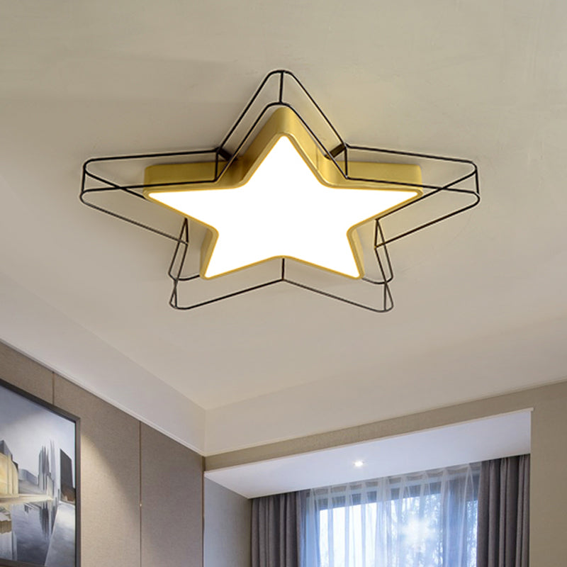 24.5"/28" Wide Five-Pointed Star Flush Mount Ceiling Light Nordic Metal Black/Gold Integrated LED Ceiling Mounted Fixture for Bedroom Clearhalo 'Ceiling Lights' 'Close To Ceiling Lights' 'Close to ceiling' 'Flush mount' Lighting' 438329