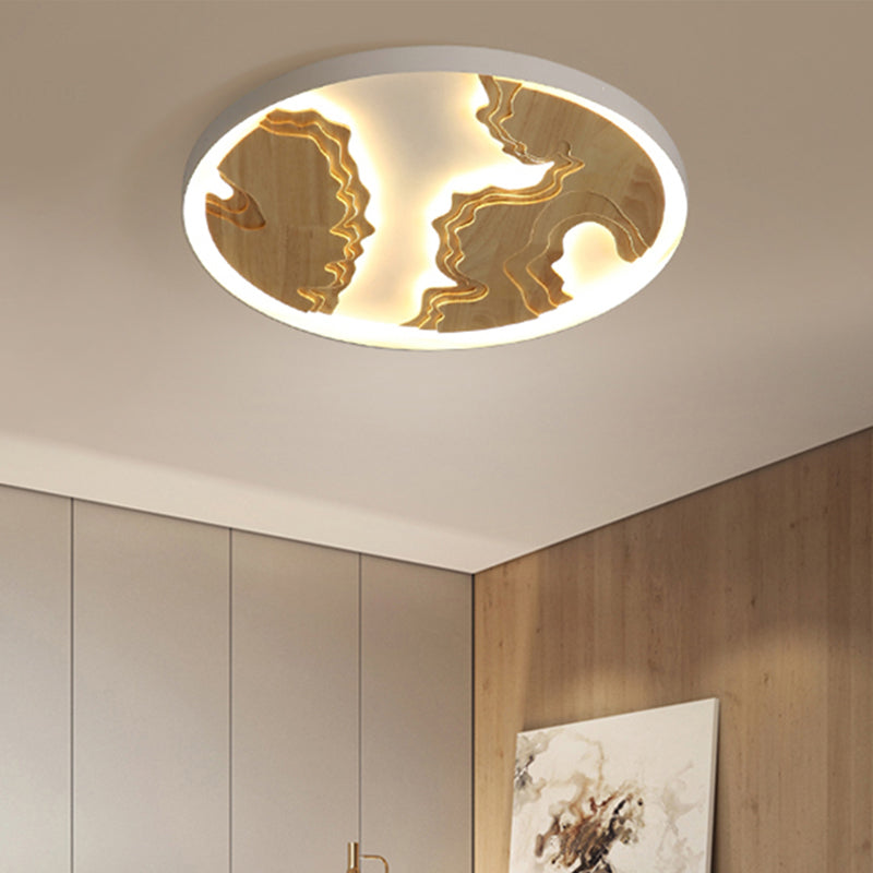 Round Flush Mount Lamp Contemporary Wood Gold/White Integrated LED Ceiling Light Fixture for Living Room, 16"/19.5"/23.5" Dia Clearhalo 'Ceiling Lights' 'Close To Ceiling Lights' 'Close to ceiling' 'Flush mount' Lighting' 438334