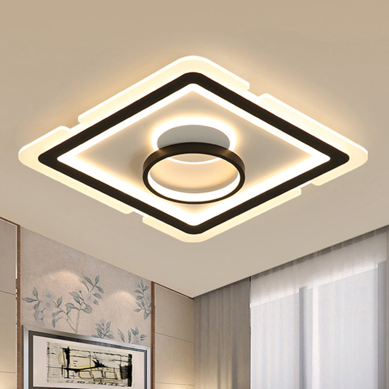 Acrylic Square Ceiling Lighting Contemporary 16"/19.5" LED Flush Mount Light for Bedroom in Black and White Clearhalo 'Ceiling Lights' 'Close To Ceiling Lights' 'Close to ceiling' 'Flush mount' Lighting' 438360