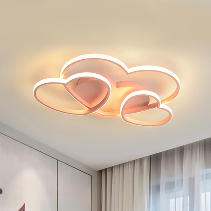 Heart LED Flush Mount Ceiling Fixture Nordic Acrylic White/Pink/Gold Kid Room Ceiling Flush Mount, 19.5"/23.5" Wide Clearhalo 'Ceiling Lights' 'Close To Ceiling Lights' 'Close to ceiling' 'Flush mount' Lighting' 438361