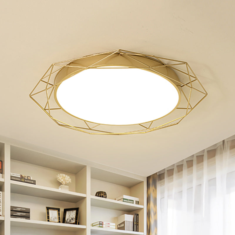 Round Metallic Flush Mount Ceiling Light with Wire Frame Nordic Gold/Black Ceiling Lighting for Bedroom, 21.5"/25.5" Wide Clearhalo 'Ceiling Lights' 'Close To Ceiling Lights' 'Close to ceiling' 'Flush mount' Lighting' 438375