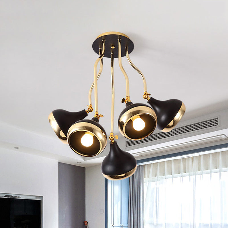 Dome Iron Chandelier Modern Industrial 3/5-Head Black Hanging Ceiling Light with Rotatable Design Clearhalo 'Ceiling Lights' 'Chandeliers' 'Modern Chandeliers' 'Modern' Lighting' 438378