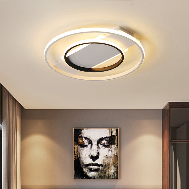 16"/19.5"/23.5" Dia Acrylic Ring Flush 2 Heads Black and White Ceiling Light for Bedroom in Warm/White Clearhalo 'Ceiling Lights' 'Close To Ceiling Lights' 'Close to ceiling' 'Flush mount' Lighting' 438387