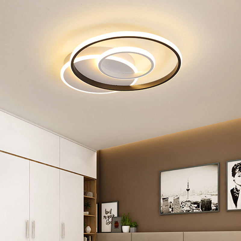 Black and White Ring Flush Ceiling Light Minimalist Acrylic Bedroom Integrated LED Ceiling Lamp in Warm/White, 16"/19.5"/23.5" Dia Clearhalo 'Ceiling Lights' 'Close To Ceiling Lights' 'Close to ceiling' 'Flush mount' Lighting' 438388