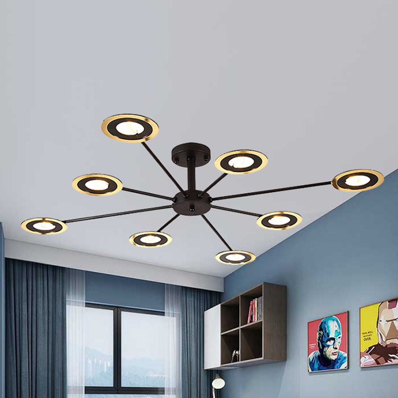 Iron Sputnik Chandelier Contemporary 6/8-Head Hanging Lamp in Black/White/Black-Gold for Bedroom Clearhalo 'Ceiling Lights' 'Chandeliers' 'Modern Chandeliers' 'Modern' Lighting' 438392