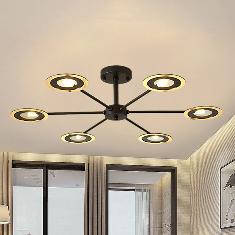 Iron Sputnik Chandelier Contemporary 6/8-Head Hanging Lamp in Black/White/Black-Gold for Bedroom Clearhalo 'Ceiling Lights' 'Chandeliers' 'Modern Chandeliers' 'Modern' Lighting' 438393