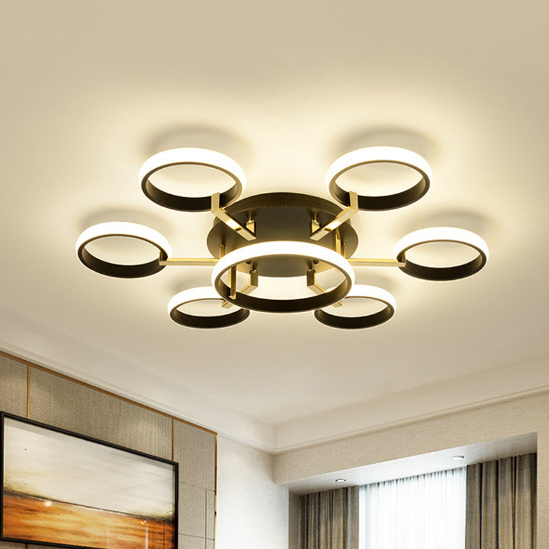 Sputnik Flush Mount Ceiling Modern Acrylic 7/9 Lights Living Room Integrated LED Ceiling Lighting in Black Clearhalo 'Ceiling Lights' 'Close To Ceiling Lights' 'Close to ceiling' 'Semi-flushmount' Lighting' 438404