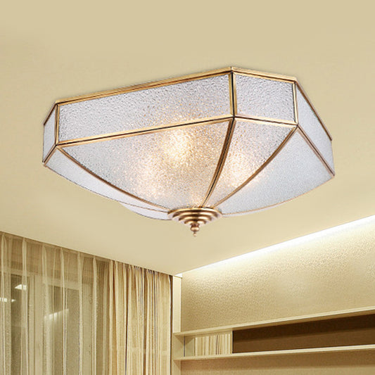 4 Bulbs Square Flush Light Traditionary Water Glass Ceiling Mounted Fixture in Brass for Bedroom Clearhalo 'Ceiling Lights' 'Close To Ceiling Lights' 'Close to ceiling' 'Flush mount' Lighting' 438407