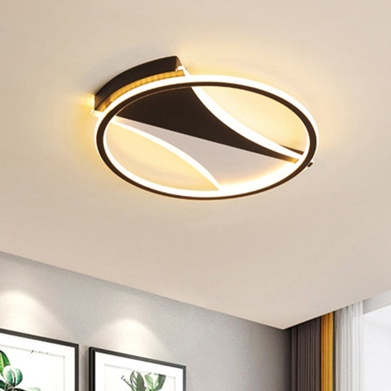 Black and White Circular Flush Light Simple Style Acrylic Bedroom Ceiling Light in Warm/White, 16"/19.5"/23.5" Dia Clearhalo 'Ceiling Lights' 'Close To Ceiling Lights' 'Close to ceiling' 'Flush mount' Lighting' 438411