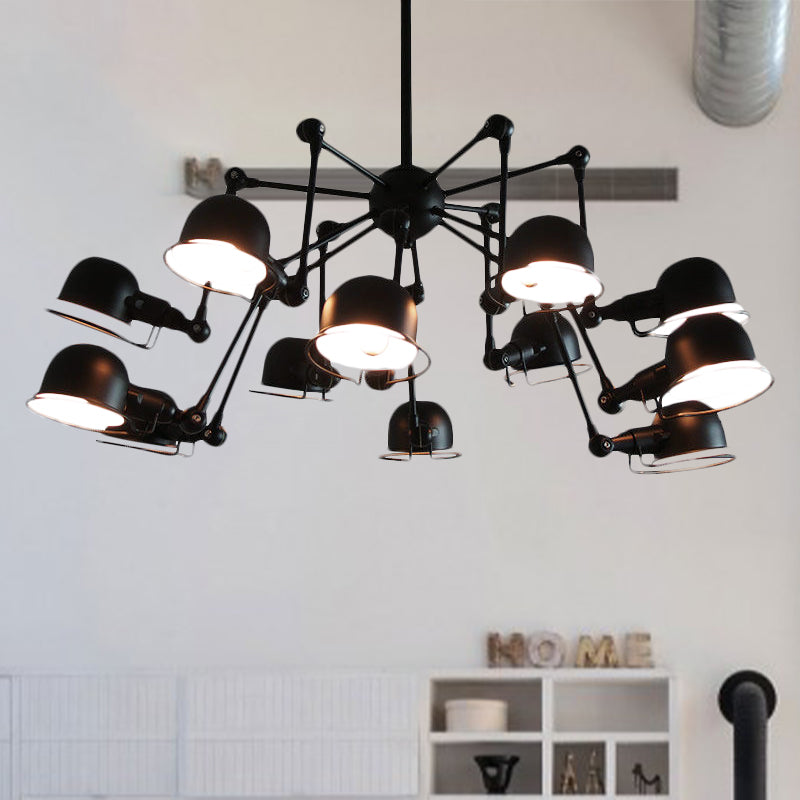 Black Starburst Hanging Light with Dome Metal Shade Retro Dinging Room Chandelier Lighting with Swivel Joint Clearhalo 'Ceiling Lights' 'Chandeliers' 'Modern Chandeliers' 'Modern' Lighting' 438414