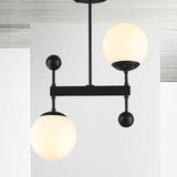 Black/Gold Round Chandelier Lighting Modern 2 Lights Milky Glass Led Hanging Ceiling Lamp Fixture Black Clearhalo 'Ceiling Lights' 'Chandeliers' 'Glass shade' 'Glass' 'Modern Chandeliers' 'Modern' Lighting' 438420