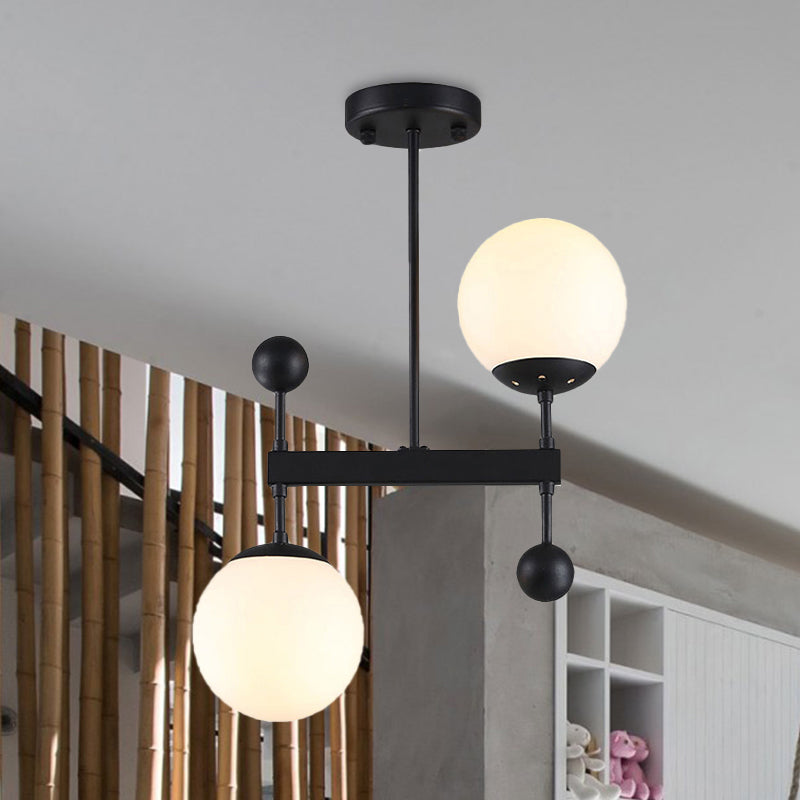 Black/Gold Round Chandelier Lighting Modern 2 Lights Milky Glass Led Hanging Ceiling Lamp Fixture Clearhalo 'Ceiling Lights' 'Chandeliers' 'Glass shade' 'Glass' 'Modern Chandeliers' 'Modern' Lighting' 438421