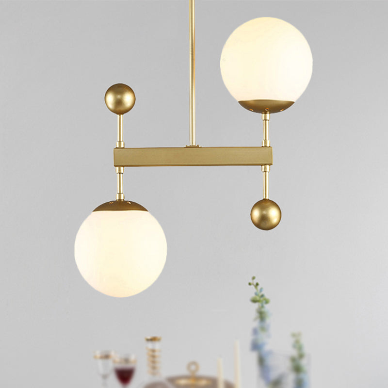 Black/Gold Round Chandelier Lighting Modern 2 Lights Milky Glass Led Hanging Ceiling Lamp Fixture Gold Clearhalo 'Ceiling Lights' 'Chandeliers' 'Glass shade' 'Glass' 'Modern Chandeliers' 'Modern' Lighting' 438422