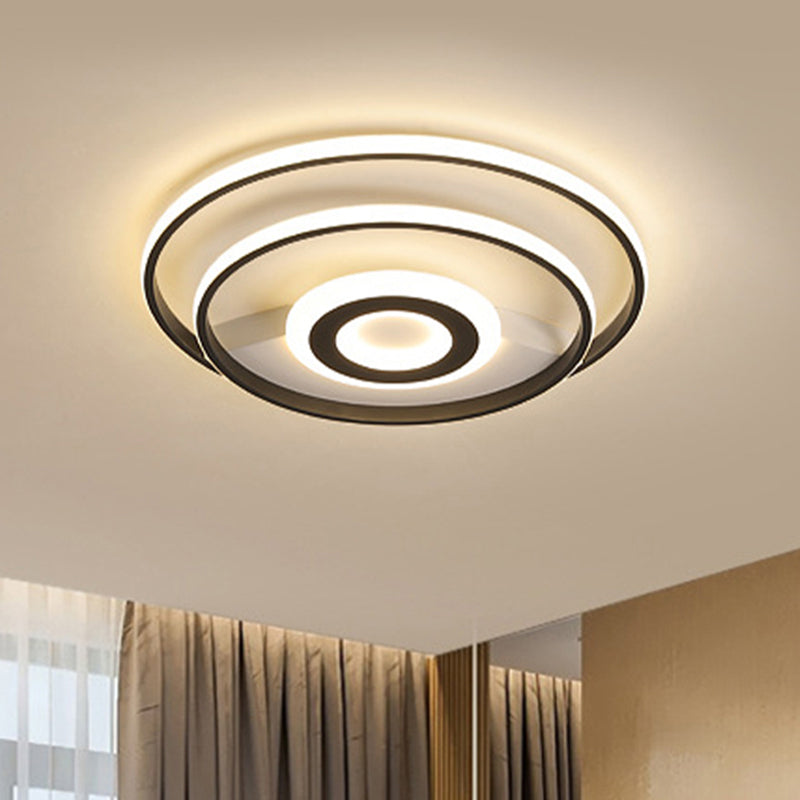 16"/19.5"/23.5" W Black Ring Flush Mount Light Nordic Acrylic Bedroom LED Ceiling Lighting in Warm/White Clearhalo 'Ceiling Lights' 'Close To Ceiling Lights' 'Close to ceiling' 'Flush mount' Lighting' 438437