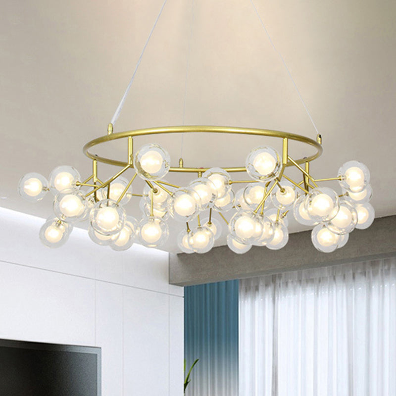 Golden Ring Chandelier Lighting Modern 32"/35.5" W 27/36/45-Light Metal Hanging Light Fixture with Clear Glass Ball Shade Clearhalo 'Ceiling Lights' 'Chandeliers' 'Modern Chandeliers' 'Modern' Lighting' 438450