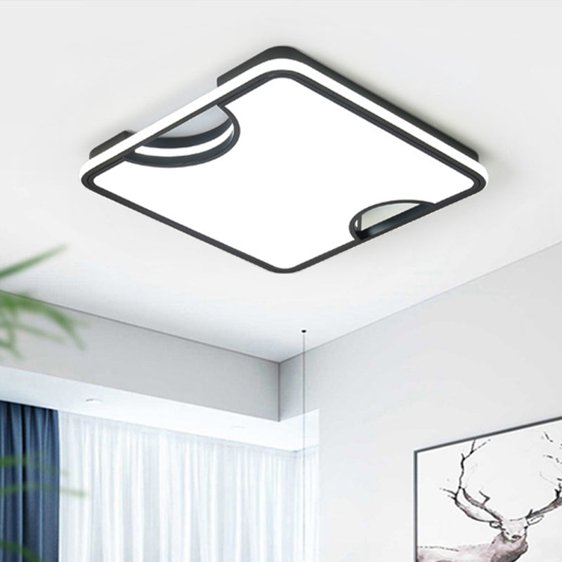 Rectangular/Square Acrylic Flush Ceiling Light Modern Black/White Integrated LED Ceiling Lamp in Warm/White, 16"/19.5"/35.5" W Clearhalo 'Ceiling Lights' 'Close To Ceiling Lights' 'Close to ceiling' 'Flush mount' Lighting' 438452