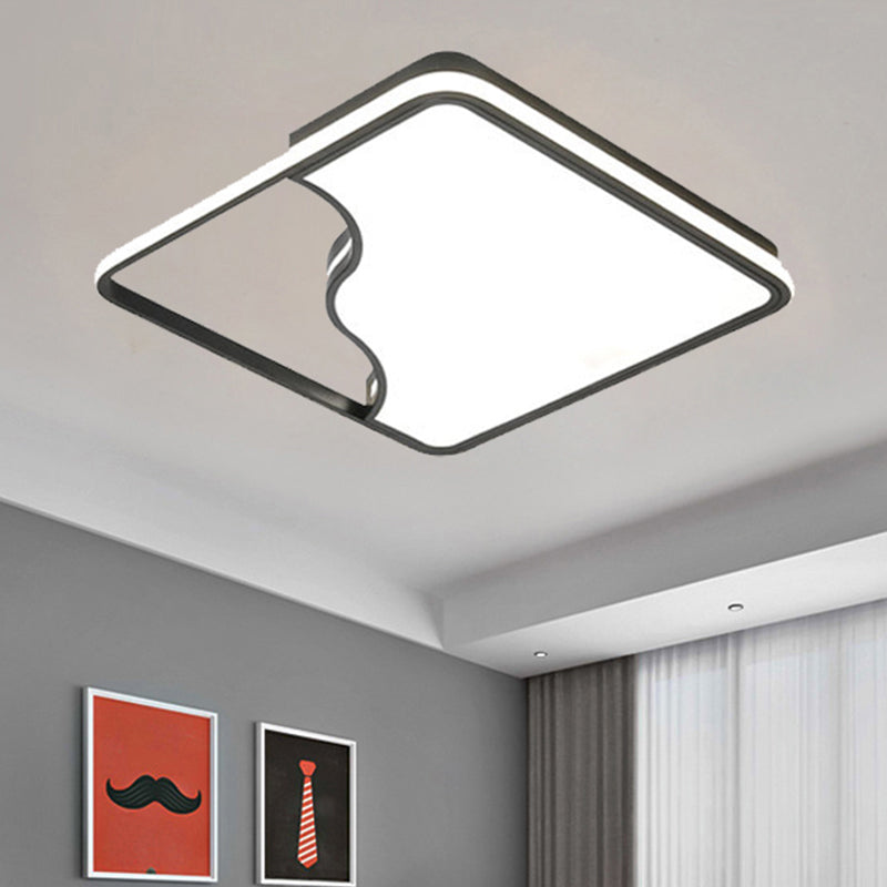 Black/White Rectangular/Square Ceiling Light Simple Acrylic 16"/19.5"/35.5" W LED Ceiling Light Fixture for Bedroom in Warm/White Clearhalo 'Ceiling Lights' 'Close To Ceiling Lights' 'Close to ceiling' 'Flush mount' Lighting' 438458