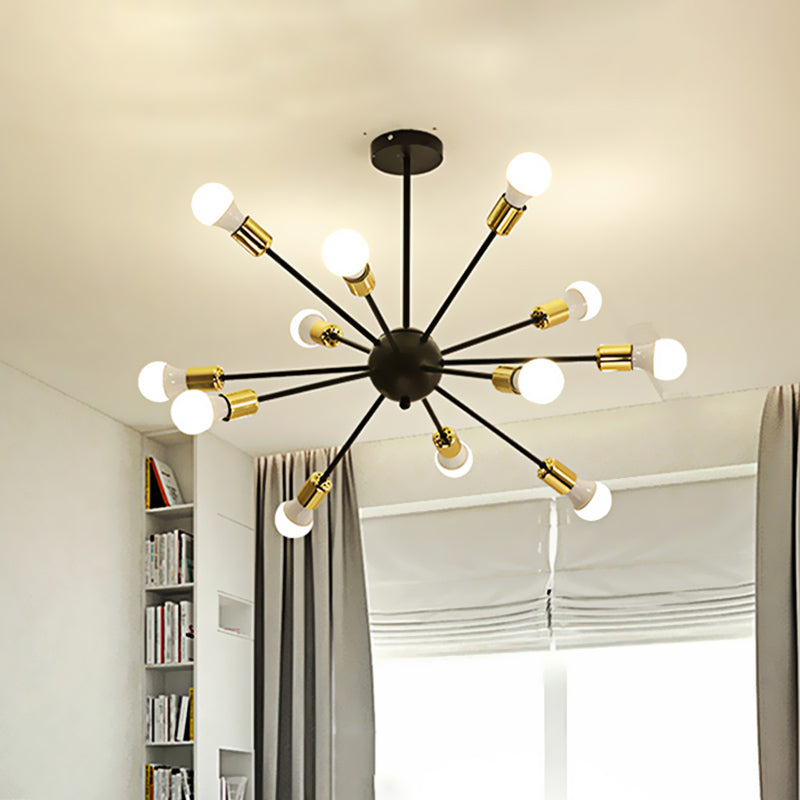 12 Lights Metal Ceiling Light Fixture Industrial Style Black Finish Sputnik Indoor Semi Flush Mount Lighting Clearhalo 'Ceiling Lights' 'Close To Ceiling Lights' 'Close to ceiling' 'Semi-flushmount' Lighting' 438480