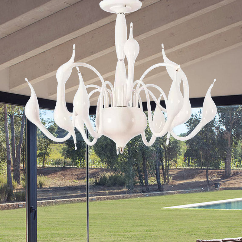 12/18 Lights Living Room Ceiling Chandelier with Swan Acrylic Shade White Suspension Pendant Clearhalo 'Ceiling Lights' 'Chandeliers' 'Modern Chandeliers' 'Modern' Lighting' 438482