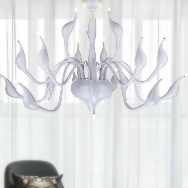 12/18 Lights Living Room Ceiling Chandelier with Swan Acrylic Shade White Suspension Pendant Clearhalo 'Ceiling Lights' 'Chandeliers' 'Modern Chandeliers' 'Modern' Lighting' 438483