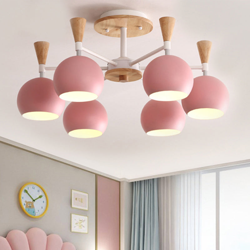 Macaron 3/6/8-Light Ceiling Lamp with Acrylic Shade Pink/Yellow/Blue Dome Semi Flush Pendant Clearhalo 'Ceiling Lights' 'Close To Ceiling Lights' 'Close to ceiling' 'Semi-flushmount' Lighting' 438488