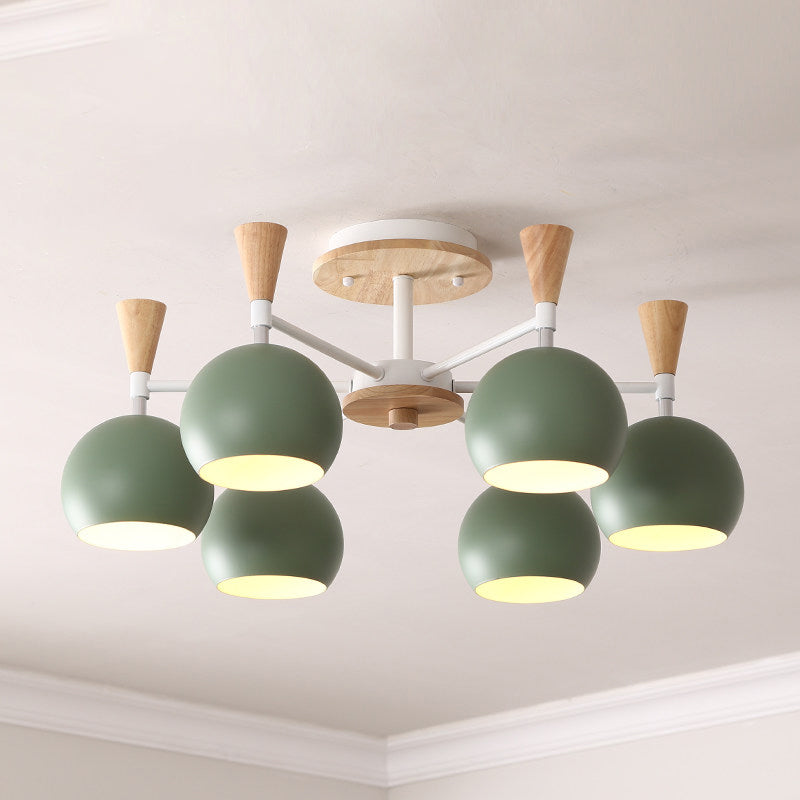 Macaron 3/6/8-Light Ceiling Lamp with Acrylic Shade Pink/Yellow/Blue Dome Semi Flush Pendant Clearhalo 'Ceiling Lights' 'Close To Ceiling Lights' 'Close to ceiling' 'Semi-flushmount' Lighting' 438489