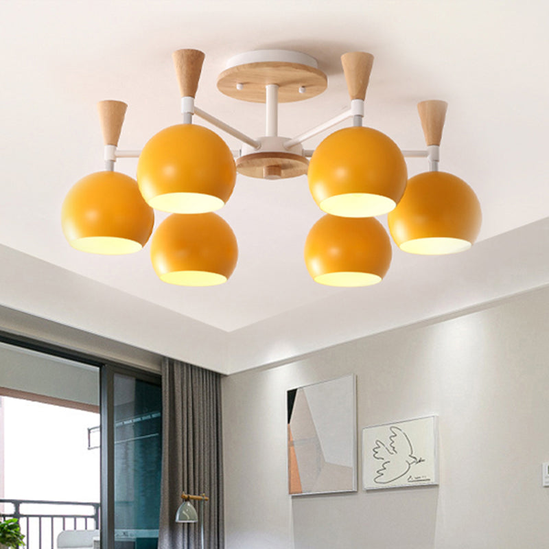 Macaron 3/6/8-Light Ceiling Lamp with Acrylic Shade Pink/Yellow/Blue Dome Semi Flush Pendant Clearhalo 'Ceiling Lights' 'Close To Ceiling Lights' 'Close to ceiling' 'Semi-flushmount' Lighting' 438490