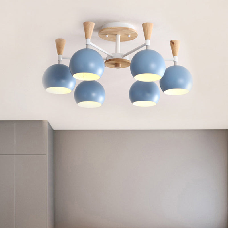 Macaron 3/6/8-Light Ceiling Lamp with Acrylic Shade Pink/Yellow/Blue Dome Semi Flush Pendant Clearhalo 'Ceiling Lights' 'Close To Ceiling Lights' 'Close to ceiling' 'Semi-flushmount' Lighting' 438491