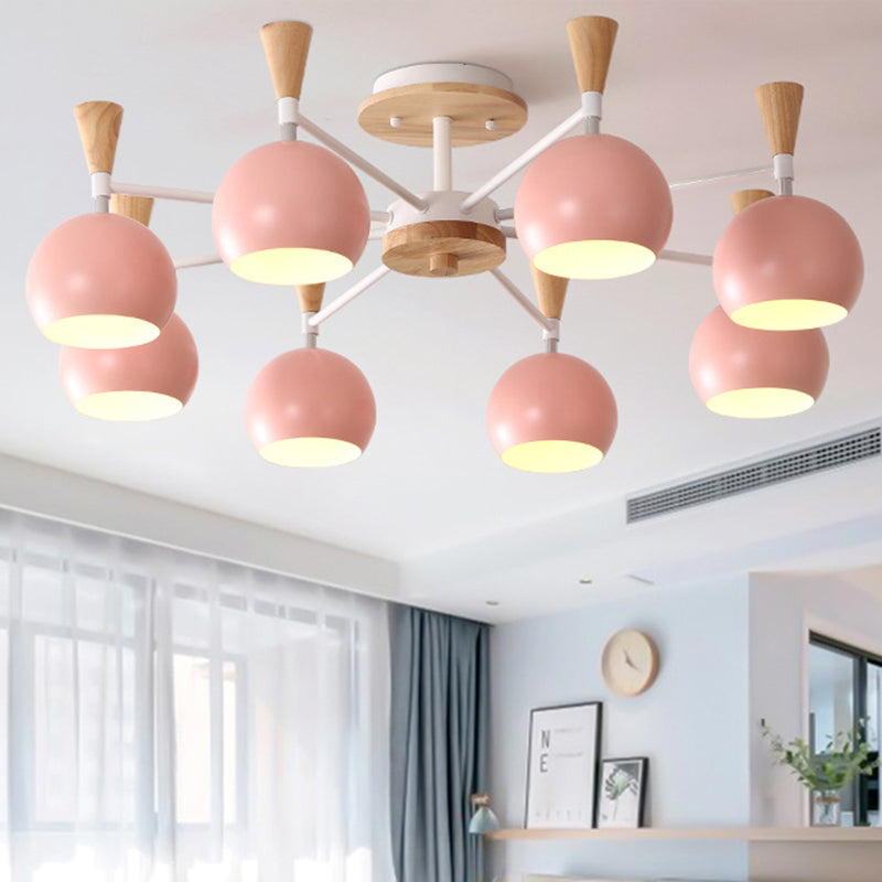 Macaron 3/6/8-Light Ceiling Lamp with Acrylic Shade Pink/Yellow/Blue Dome Semi Flush Pendant Clearhalo 'Ceiling Lights' 'Close To Ceiling Lights' 'Close to ceiling' 'Semi-flushmount' Lighting' 438492