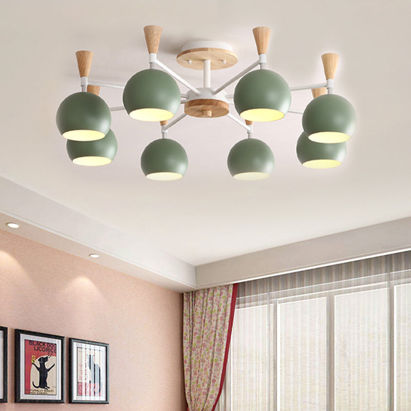 Macaron 3/6/8-Light Ceiling Lamp with Acrylic Shade Pink/Yellow/Blue Dome Semi Flush Pendant Clearhalo 'Ceiling Lights' 'Close To Ceiling Lights' 'Close to ceiling' 'Semi-flushmount' Lighting' 438493