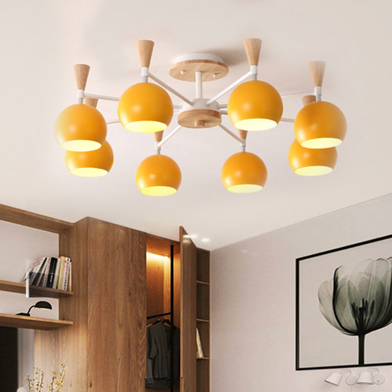 Macaron 3/6/8-Light Ceiling Lamp with Acrylic Shade Pink/Yellow/Blue Dome Semi Flush Pendant Clearhalo 'Ceiling Lights' 'Close To Ceiling Lights' 'Close to ceiling' 'Semi-flushmount' Lighting' 438494