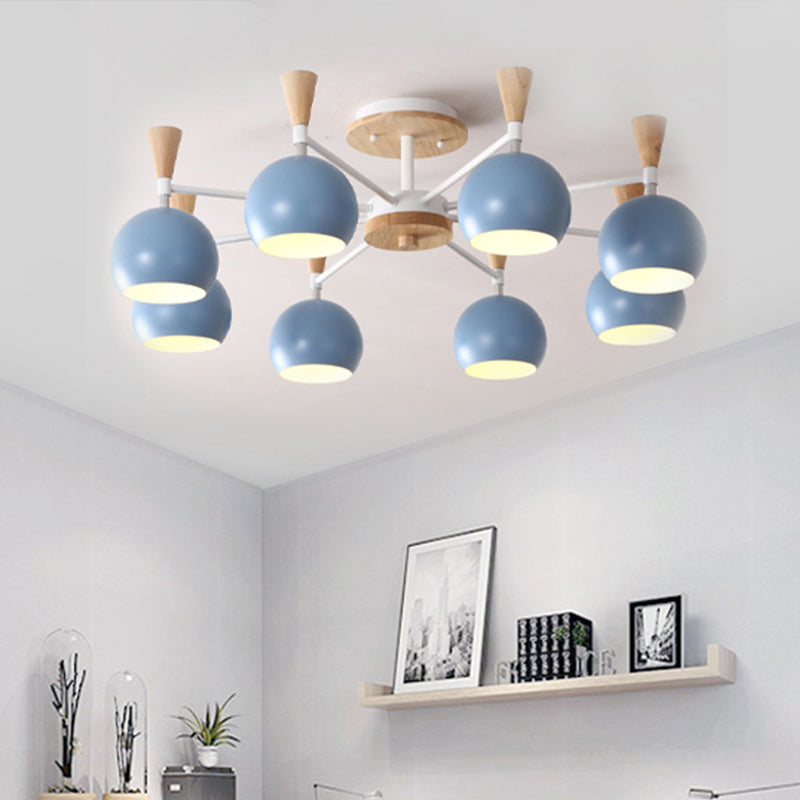 Macaron 3/6/8-Light Ceiling Lamp with Acrylic Shade Pink/Yellow/Blue Dome Semi Flush Pendant Clearhalo 'Ceiling Lights' 'Close To Ceiling Lights' 'Close to ceiling' 'Semi-flushmount' Lighting' 438495