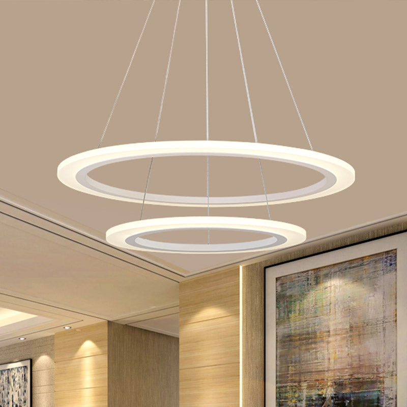 Contemporary 1/2/3-Light Chandelier with Acrylic Shade White Loop Suspension Pendant in Warm/White Light Clearhalo 'Ceiling Lights' 'Chandeliers' 'Modern Chandeliers' 'Modern' Lighting' 438500