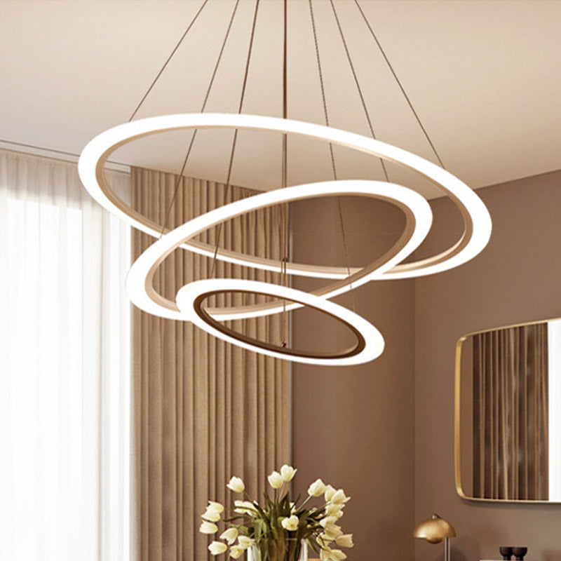 Contemporary 1/2/3-Light Chandelier with Acrylic Shade White Loop Suspension Pendant in Warm/White Light Clearhalo 'Ceiling Lights' 'Chandeliers' 'Modern Chandeliers' 'Modern' Lighting' 438501