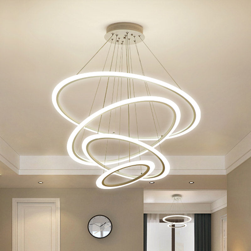 Contemporary 1/2/3-Light Chandelier with Acrylic Shade White Loop Suspension Pendant in Warm/White Light Clearhalo 'Ceiling Lights' 'Chandeliers' 'Modern Chandeliers' 'Modern' Lighting' 438502