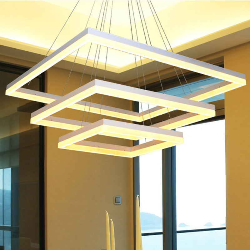 Square Acrylic Chandelier Light Modernism 1/2/3-Head White Ceiling Light Fixture in Warm/White Light Clearhalo 'Ceiling Lights' 'Chandeliers' 'Modern Chandeliers' 'Modern' Lighting' 438503