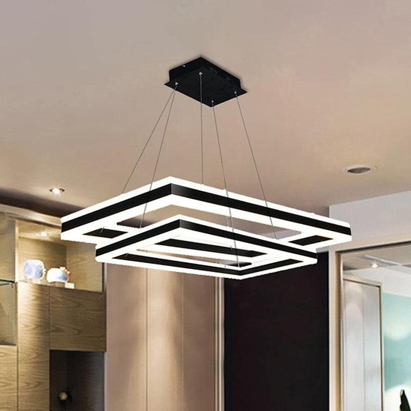 Acrylic Rectangular Ceiling Light Modern LED 1/2/3-Light Black Chandelier Pendant in Warm/White Light Clearhalo 'Ceiling Lights' 'Chandeliers' 'Modern Chandeliers' 'Modern' Lighting' 438507