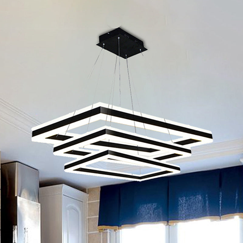 Acrylic Rectangular Ceiling Light Modern LED 1/2/3-Light Black Chandelier Pendant in Warm/White Light Clearhalo 'Ceiling Lights' 'Chandeliers' 'Modern Chandeliers' 'Modern' Lighting' 438508