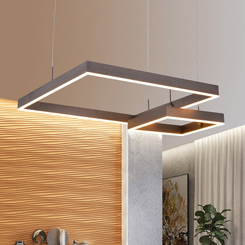 Square Chandelier Light Contemporary Acrylic LED 2/3 Lights Brown Bedroom Ceiling Pendant in Warm/White Light Clearhalo 'Ceiling Lights' 'Chandeliers' 'Modern Chandeliers' 'Modern' Lighting' 438509