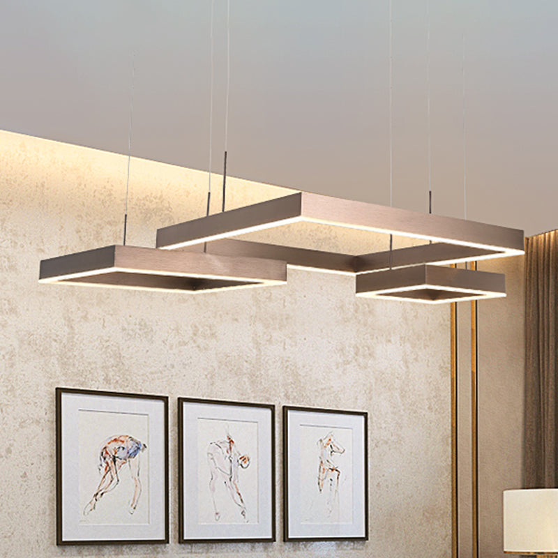 Square Chandelier Light Contemporary Acrylic LED 2/3 Lights Brown Bedroom Ceiling Pendant in Warm/White Light Clearhalo 'Ceiling Lights' 'Chandeliers' 'Modern Chandeliers' 'Modern' Lighting' 438510