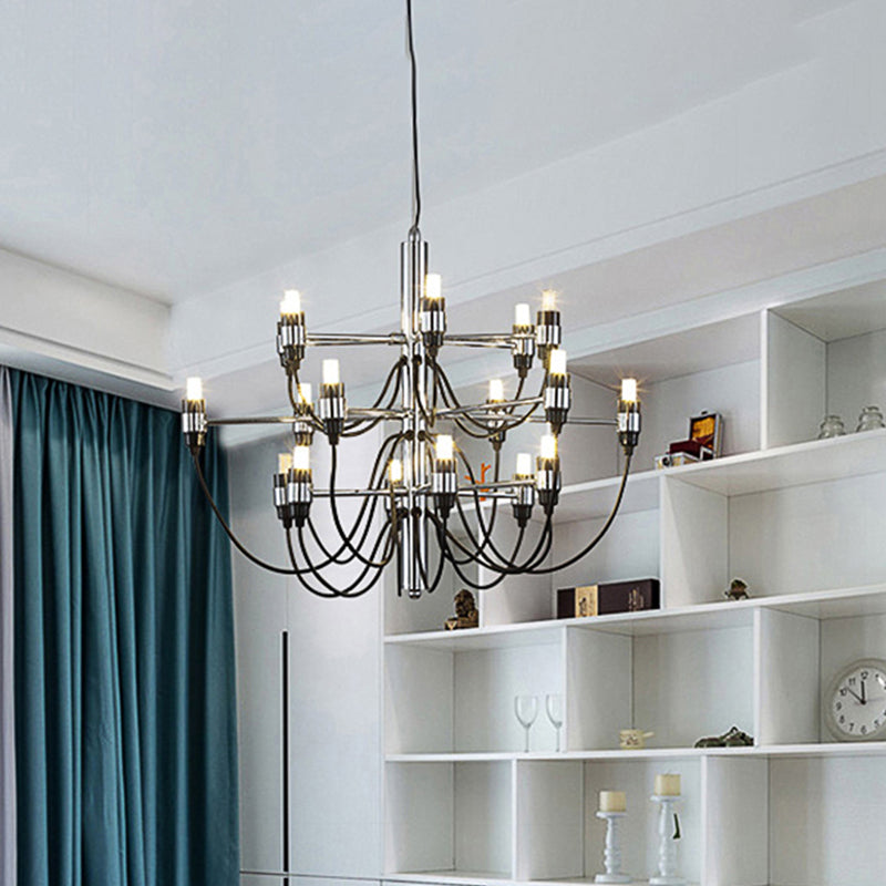 Layered Chandelier Lighting Modernist Style Metallic 18/30 Lights Dining Room Ceiling Lamp in Chrome Clearhalo 'Ceiling Lights' 'Chandeliers' 'Modern Chandeliers' 'Modern' Lighting' 438511