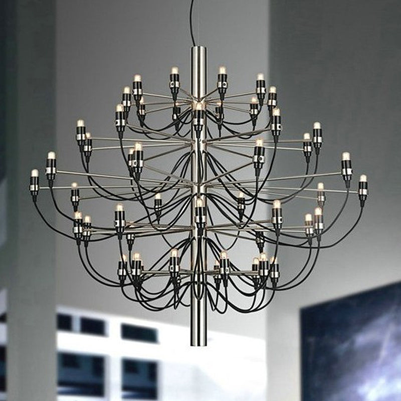 Layered Chandelier Lighting Modernist Style Metallic 18/30 Lights Dining Room Ceiling Lamp in Chrome Clearhalo 'Ceiling Lights' 'Chandeliers' 'Modern Chandeliers' 'Modern' Lighting' 438512