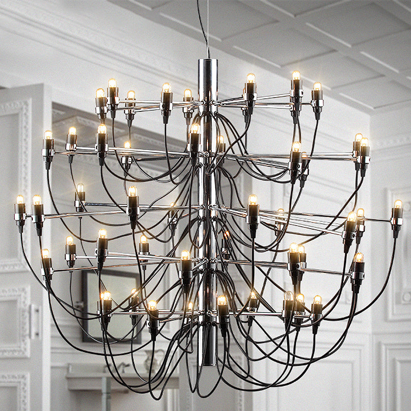 Layered Chandelier Lighting Modernist Style Metallic 18/30 Lights Dining Room Ceiling Lamp in Chrome Clearhalo 'Ceiling Lights' 'Chandeliers' 'Modern Chandeliers' 'Modern' Lighting' 438513