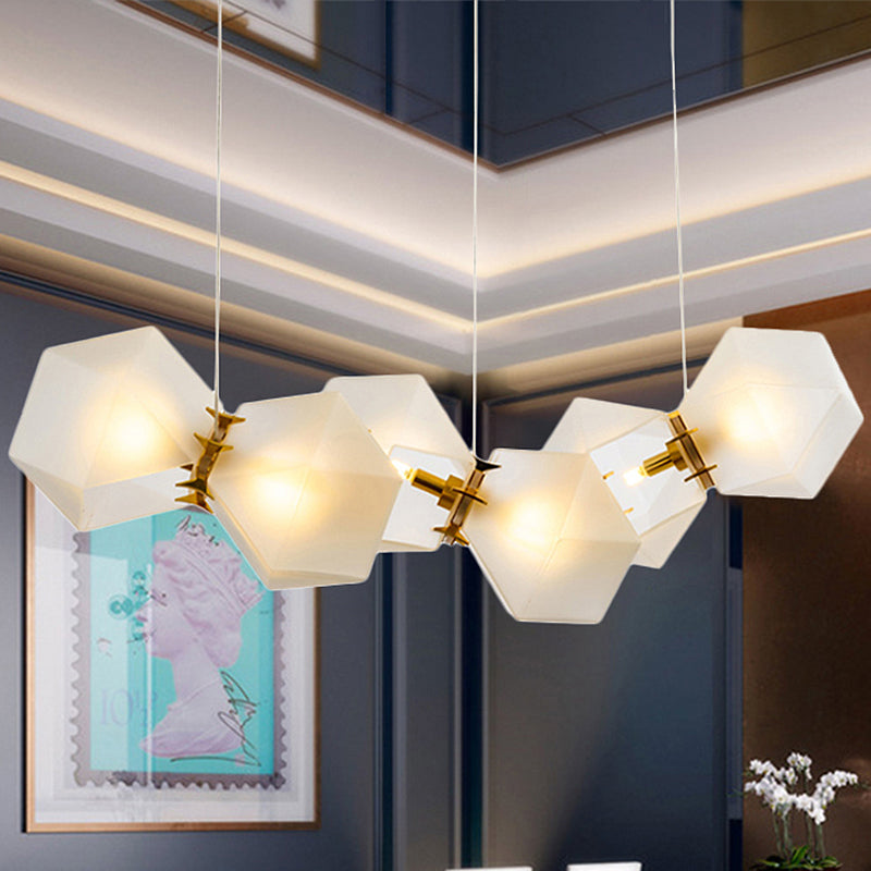 2/4/6 Lights Living Room Chandelier with Geometric White Glass Shade Modern Gold Led Hanging Lamp Kit Clearhalo 'Ceiling Lights' 'Chandeliers' 'Glass shade' 'Glass' 'Modern Chandeliers' 'Modern' Lighting' 438522